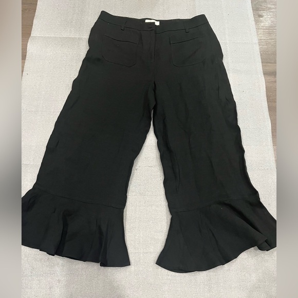 [US8]Anthropologie Elevenses Elegant Black Linen Blend Flared WMN Jumpsuit Pants - Picture 1 of 8